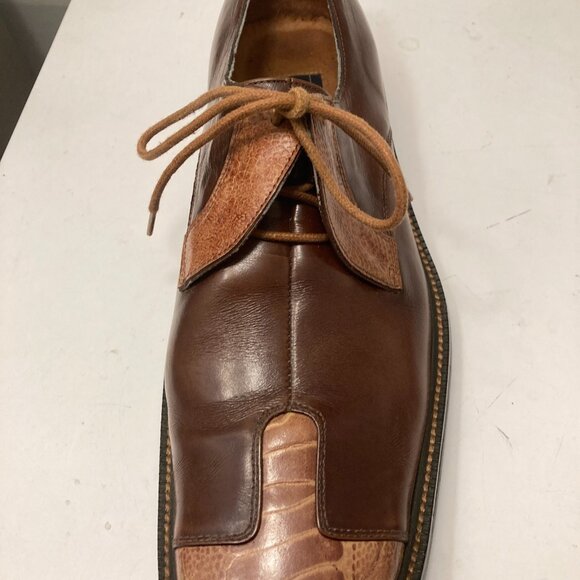 Moretti Collezione Italia Men's Leather Lace-up Dress Shoes, Size 10, Brown Croc - Picture 9 of 16